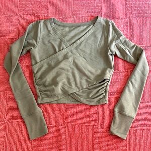 MPG Women’s XS or small - Olive Green cross cross front cropped Top